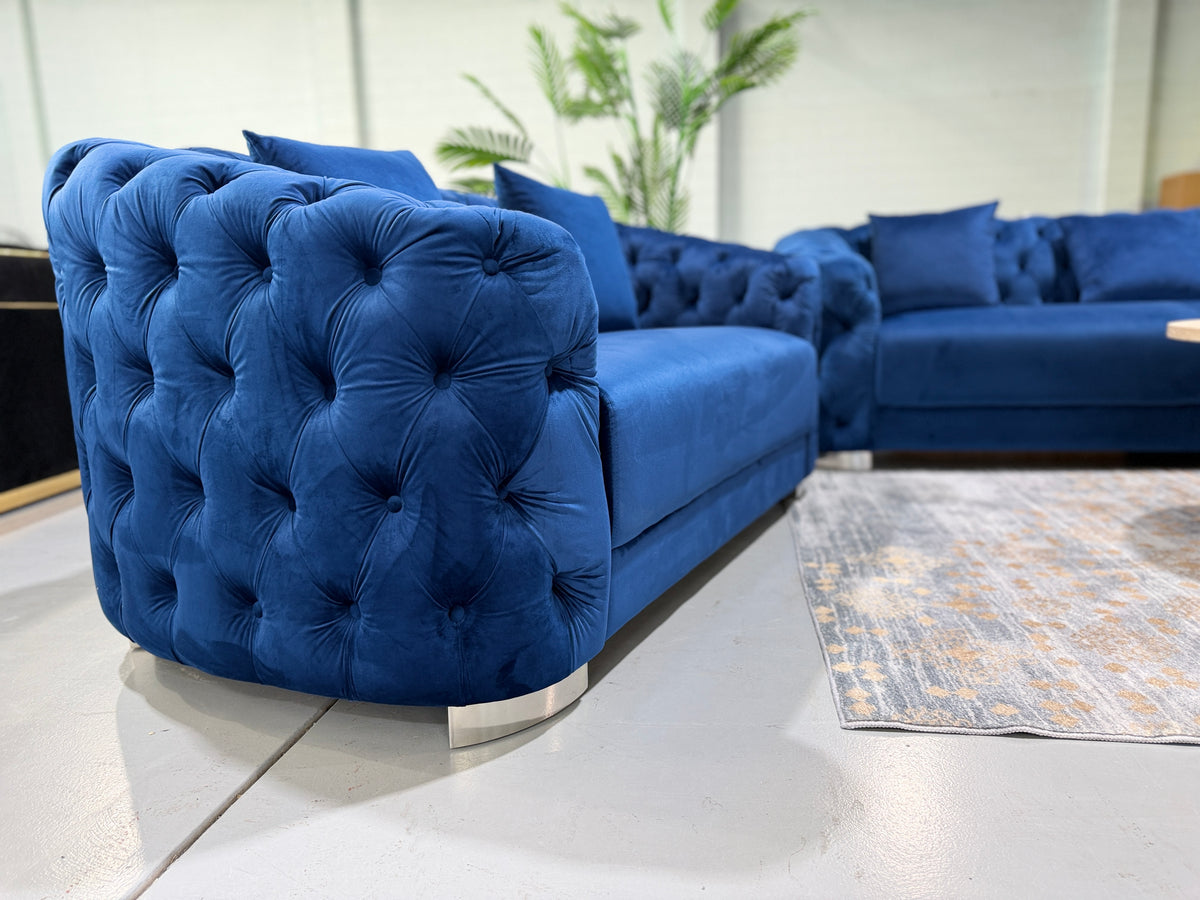 SYDNEY blue velvet Chesterfield 3 seater sofa