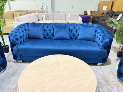 SYDNEY blue velvet Chesterfield sofa, side view