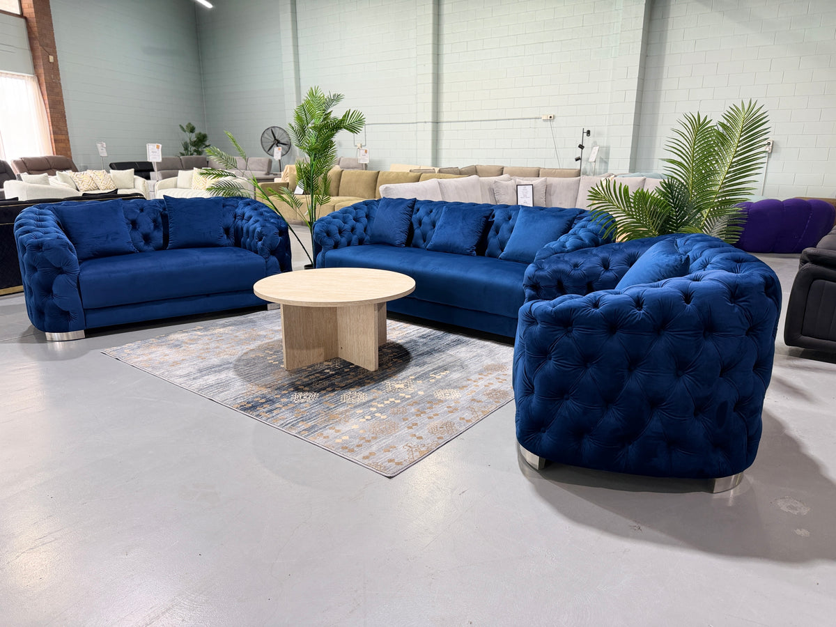 SYDNEY blue velvet Chesterfield 2 seater sofa
